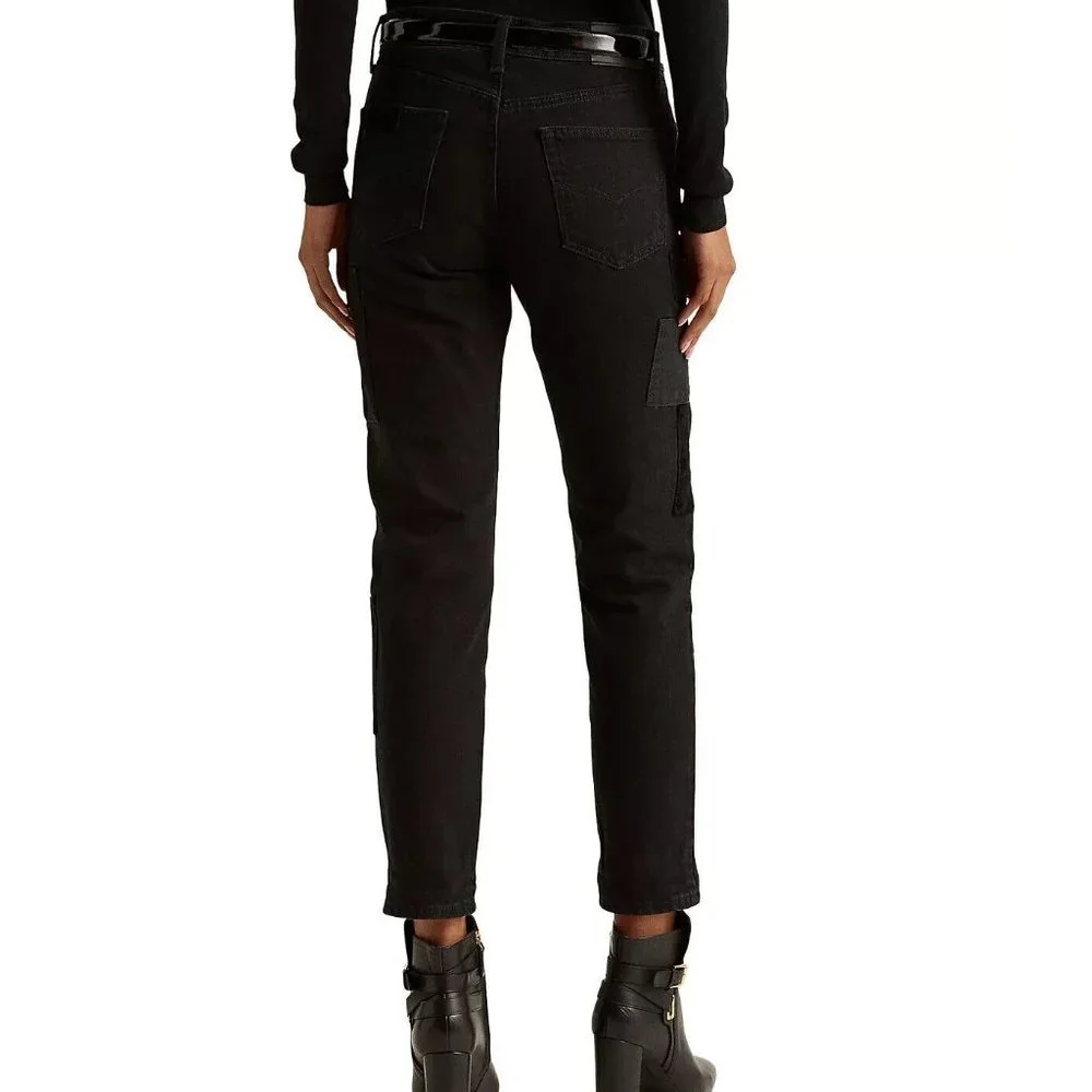 NWT Lauren Ralph Lauren Patchwork Relaxed Tapered Jean Black Wash - Picture 6 of 6